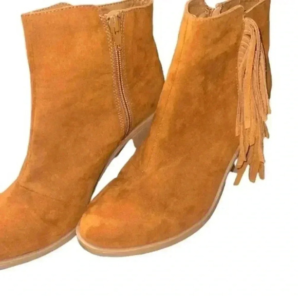 Brand New! Camel Colored Suede Ankle Boots w/ Tassels - Picture 7 of 11